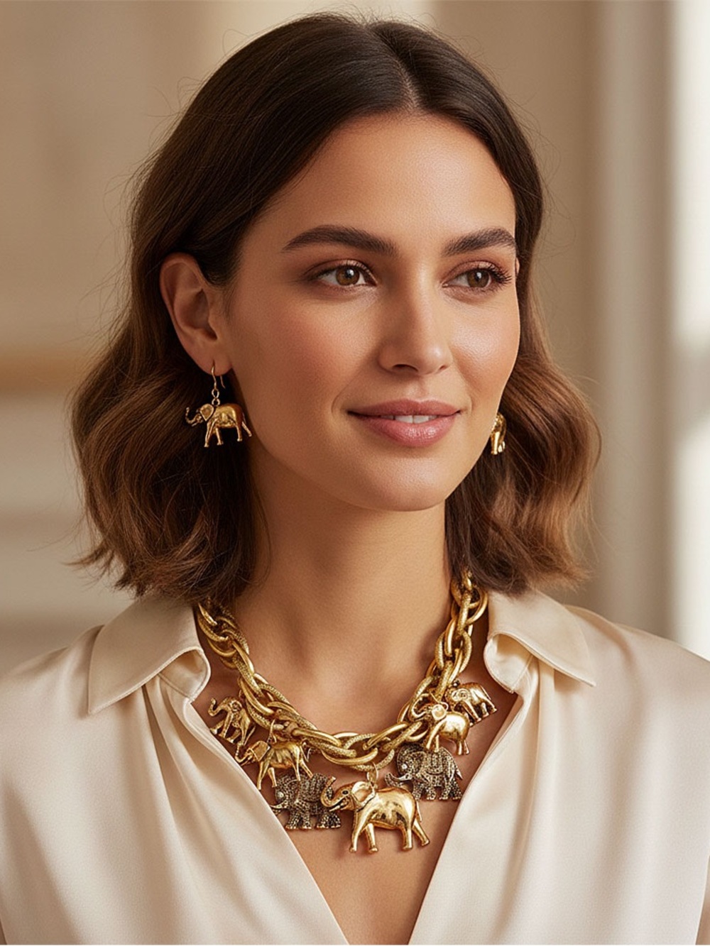 Bold Elephant Charm Station Statement Necklace
